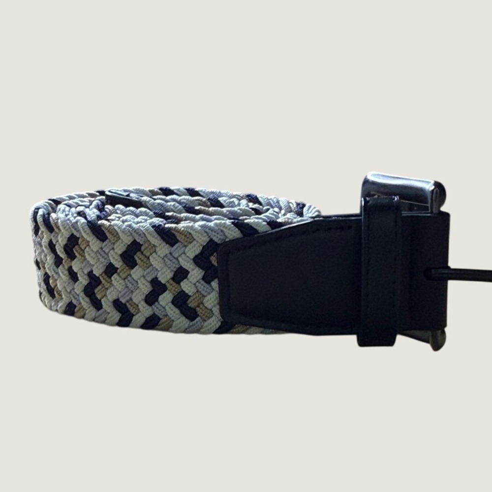 Nike Braided Stretch Woven Belt Navy White Tan Silver Buckle Approx 40"